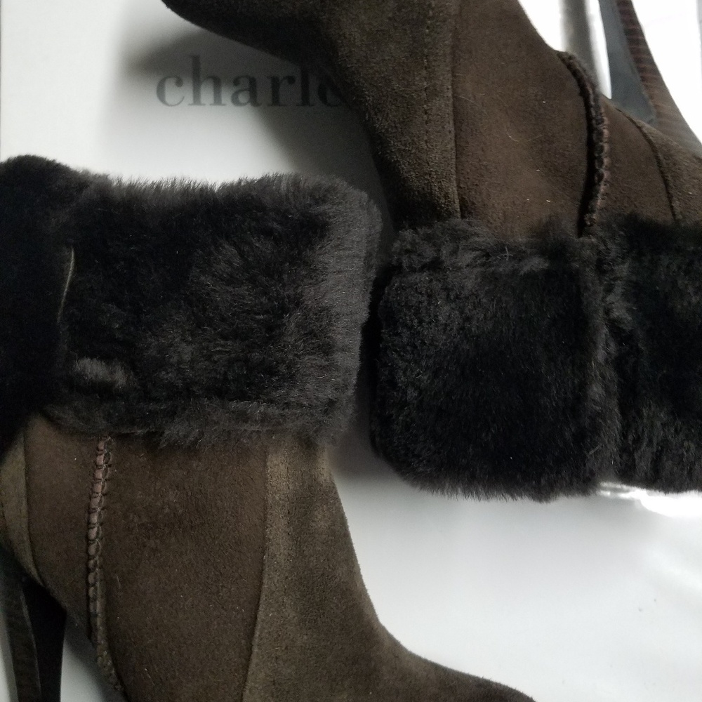 Charles David brown booties with faux fur